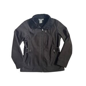 Free Country Jacket Womens M Live In It Black Faux Fur Lined Outer Shell Buckle